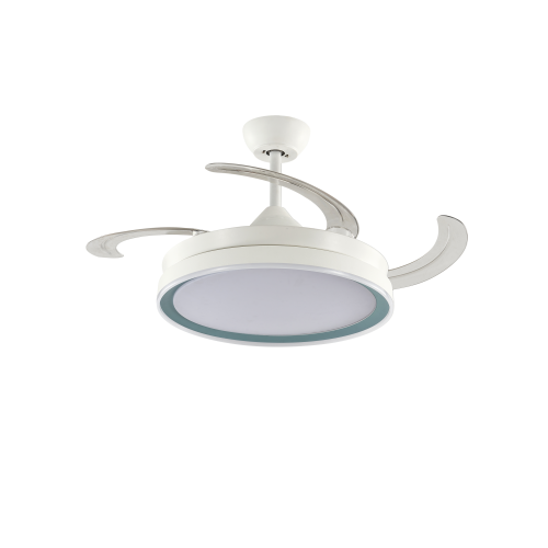 White Ceiling Fan with Blue Lampshande