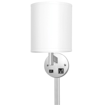 USB Plug-in LED Reading Swing Arm Lamp with Fabric Shade for Bedroom & Hotel Decor