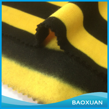 100%Polyester dyed yarn printed black and yellow stripes one side fleece fabric for upper outer garment