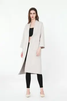 Three-quarter Sleeves Cardigan-style Woolen Coat