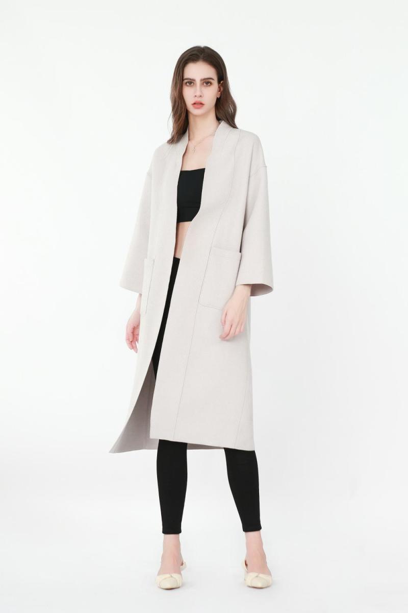 Three-quarter Sleeves Cardigan-style Woolen Coat