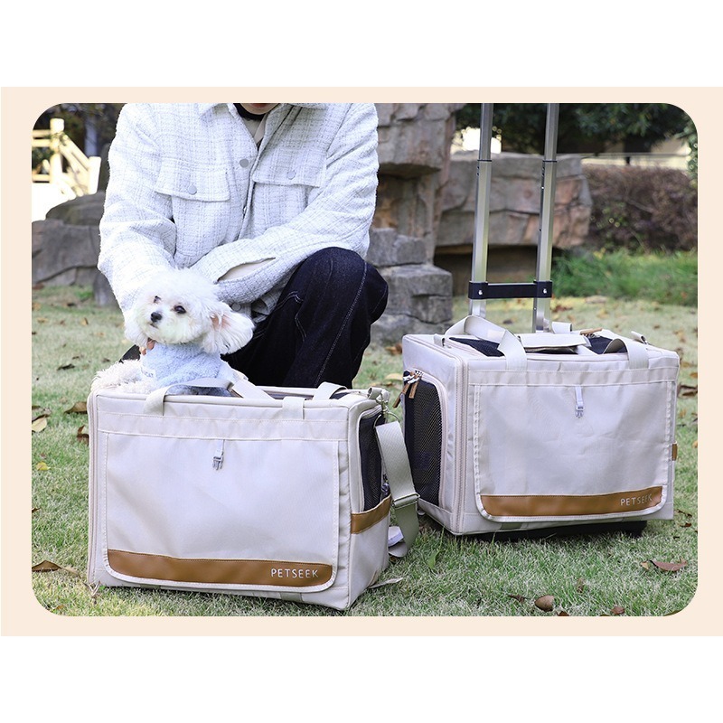 Double Layer Pet Rolling Carrier Bag with Telescopic Handle for Cats and Dogs
