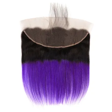 Brazilian Straight Human Hair Swiss Lace Frontal Virgin Hair Pre Colored 13x4 Ombre 2 Tone 1b Purple/Pink/99J/Burg Plucked Hair