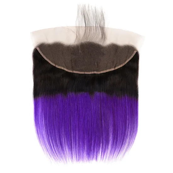 Brazilian Straight Human Hair Swiss Lace Frontal Virgin Hair Pre Colored 13x4 Ombre 2 Tone 1b Purple/Pink/99J/Burg Plucked Hair