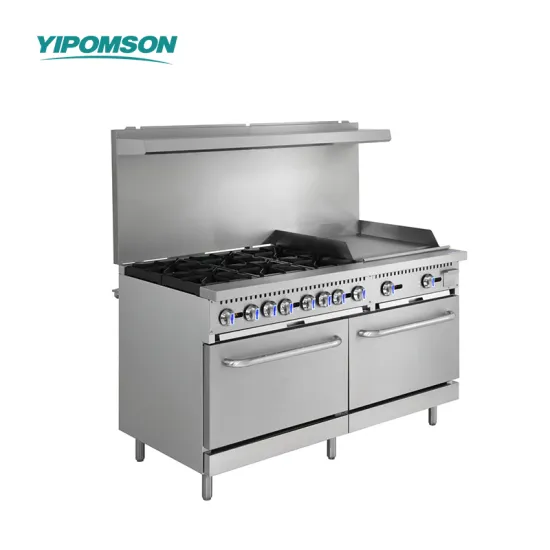 Commercial Kitchen Gas Range Featuring Griddle & Ovens