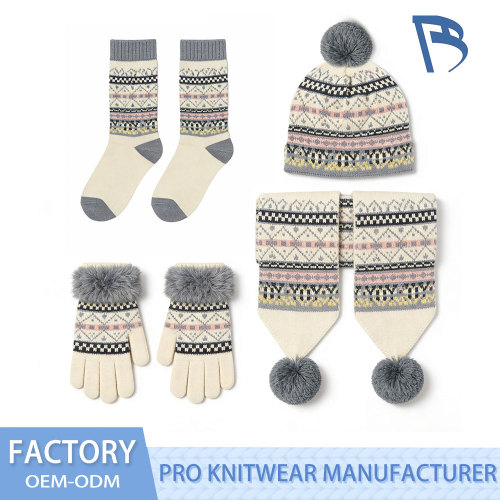 Bộ đồ đan trẻ em Cream Fair Isle Pom Pom