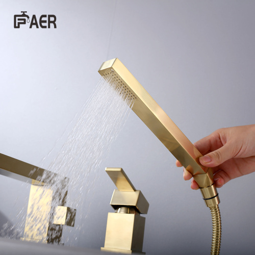 3 Holes Bathtub Tap Brushed Gold 3 Hole Deck Mounted Basin Tap Supplier