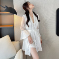 Paneled Long-Sleeve Robe Slip Dress