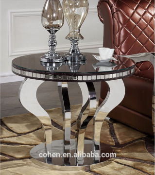 round shape stainless steel corner/tea table with stone marble top B108-2