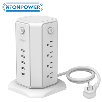 NTONPOWER Surge Protector Flat US Plug Power Strip Tower 8AC 5USB Desktop Charging Station 1.8m Extension Cord for Home Office
