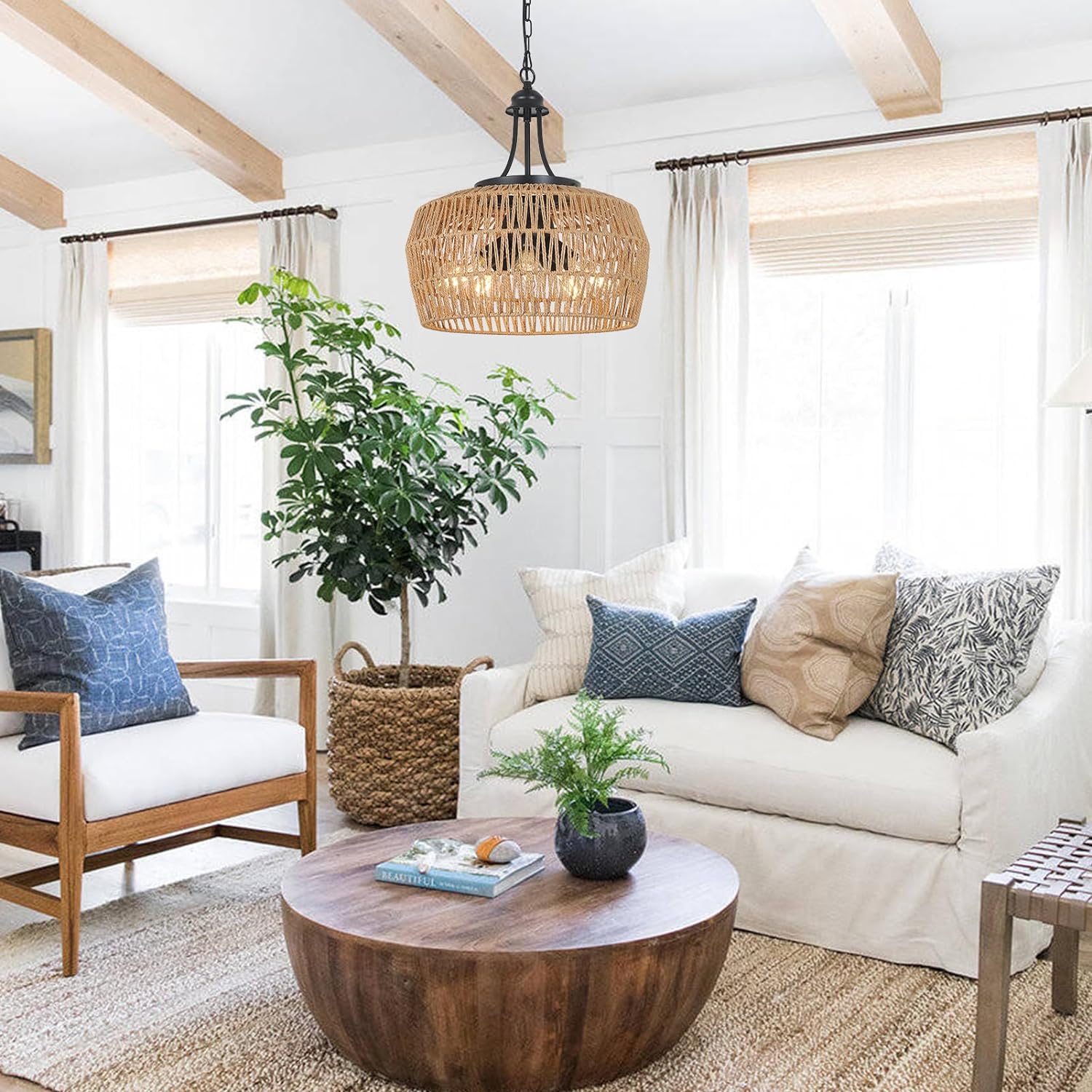 P250902 5-Light Coastal Chandelier Large Farmhouse Boho Light Fixture Chandeliers (11)