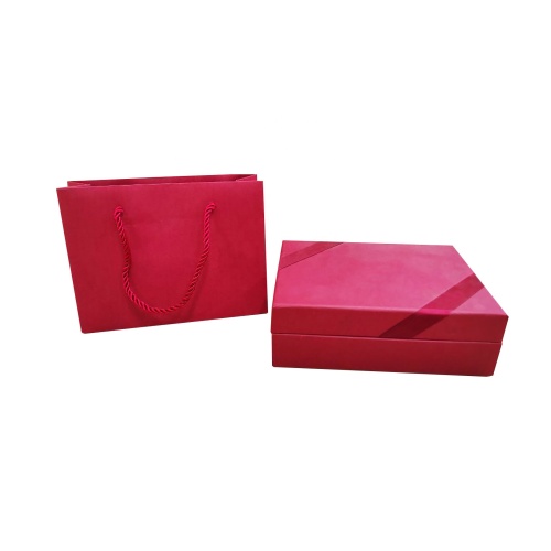 Red Hinged paper gift box with shredding paper