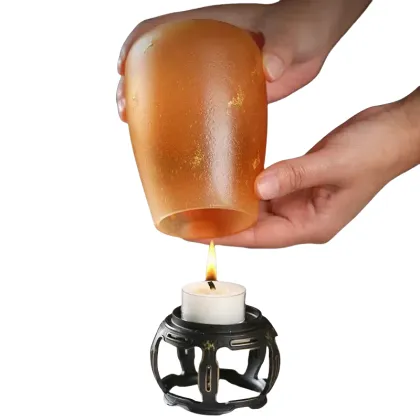 Handcrafted Bamboo Candlestick Nook with Smoked Glass Lampshade