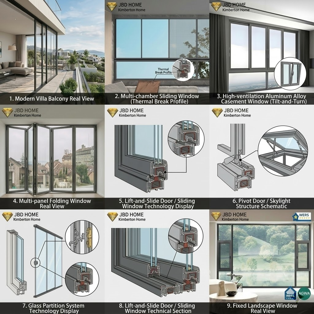 JBD HOME Aluminiozko Leiho Sistemen sorta osoa