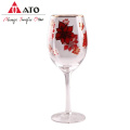 Crystal Stemless Wine Glasses With Red Flower Printing