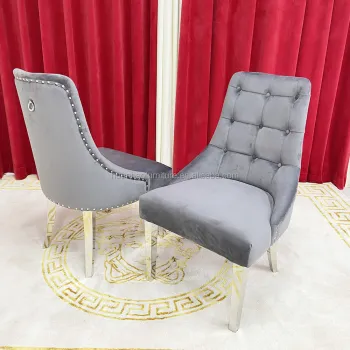 Modern High Back Gray Velvet Tufted Fabric Dining Chairs for Luxury Hotel and Restaurant Seating