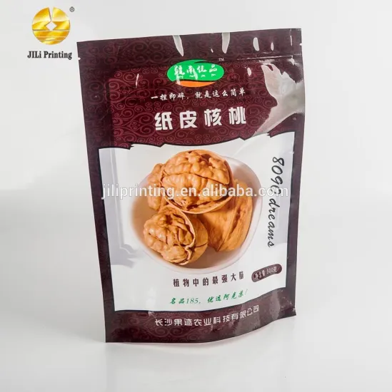 Enviroment friendly walnut stand up zipper waterproof pouch/laminating pouch film