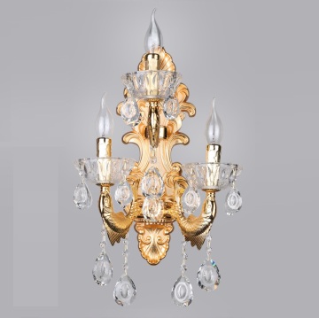Hotel Gold 3 Lights Zinc Alloy Candle Crystal Wall Lamp