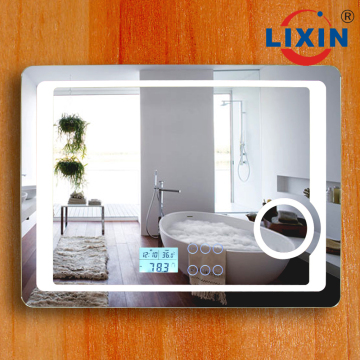 Fogless mirror LED lighted up , frameless light mirror with clock factory directly