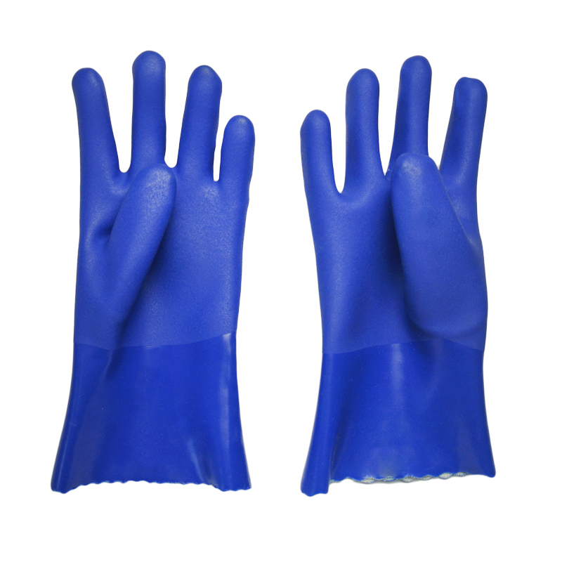 Blue PVC gloves with impregnated sandy Finish 27CM