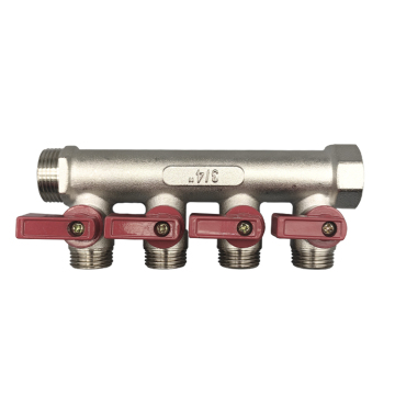 4-Way Nickel Plated Brass Floor Heating Manifold with Aluminum Handle