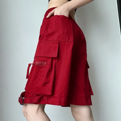 Summer American Fashion Brand: High Waist Polyester Shorts with Large Pockets