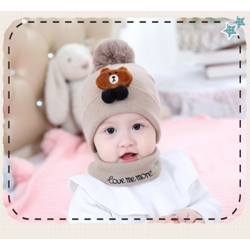 Baby hatt halsduk höst / vinter stickad mössa för nyfödda
