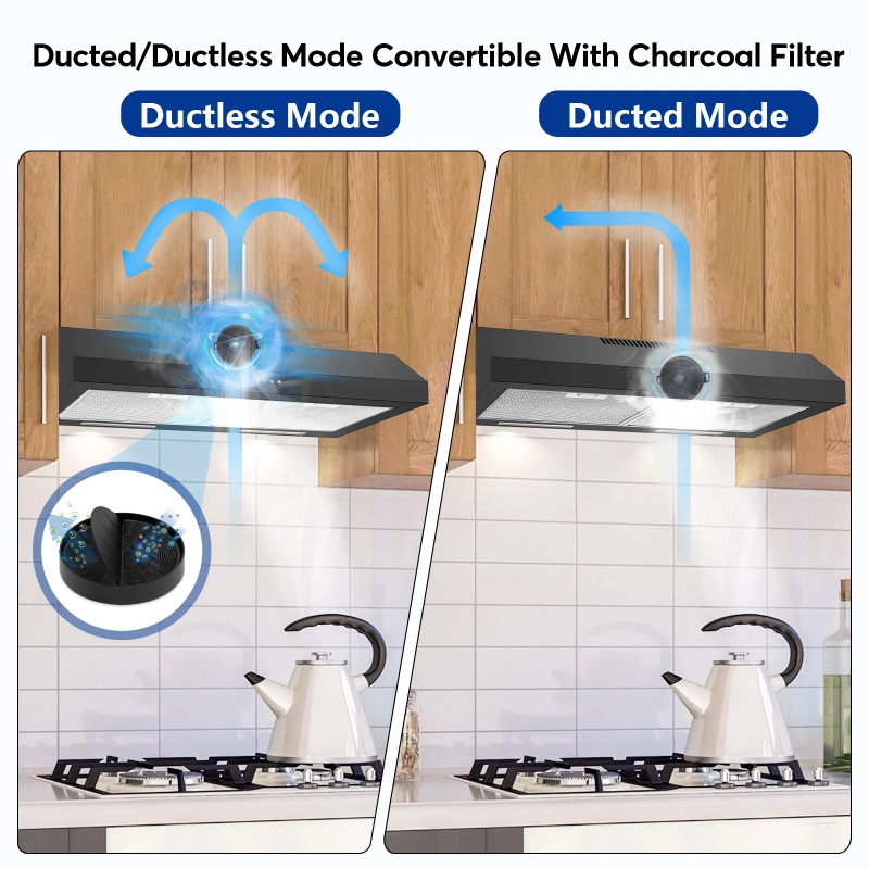 3 Speed Exhaust Fan 90cm Black/Stainless Steel Under Cabinet Range Hood Ductless Range Hood Vent for Kitchen