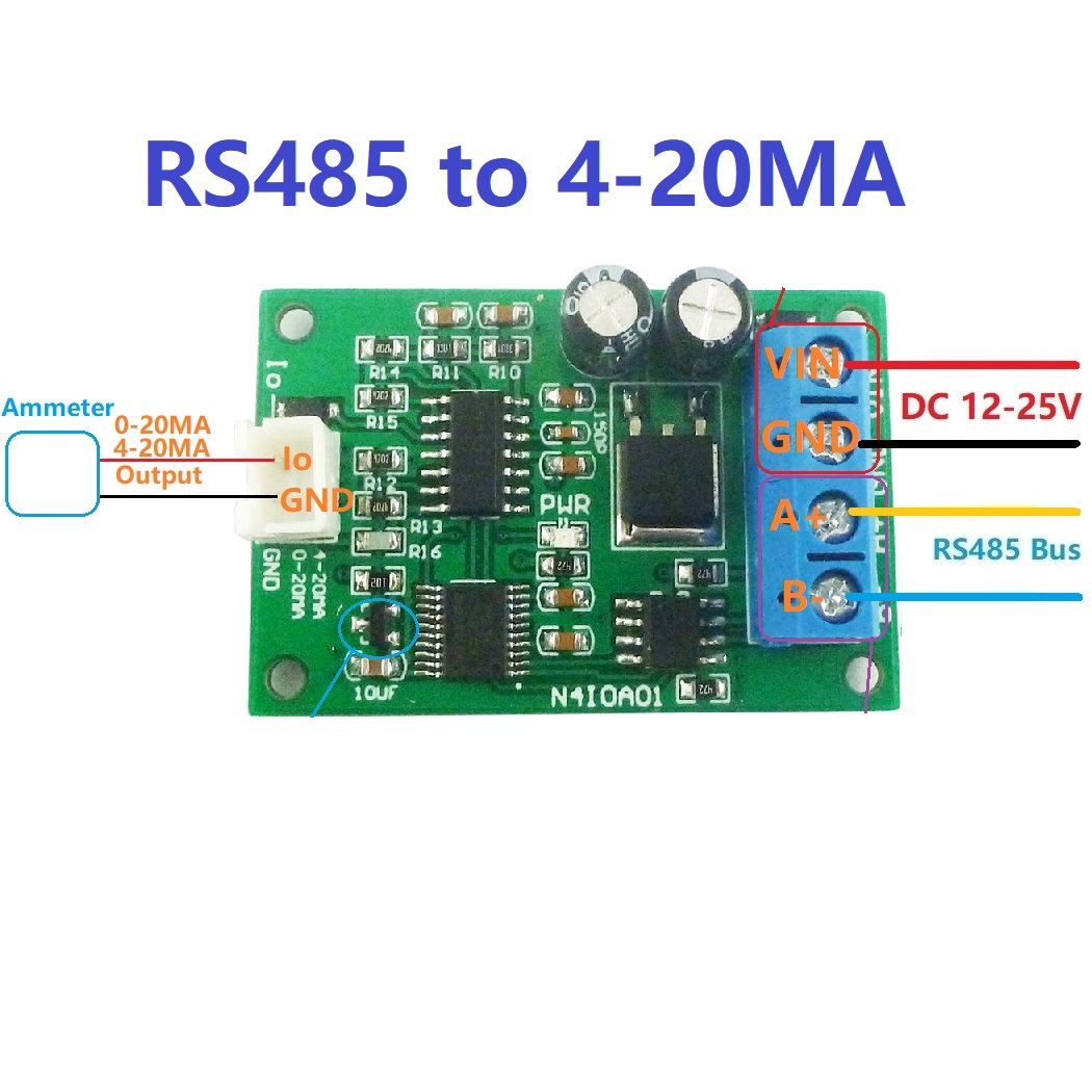 4x N4IOA01 12V 24V 4-20MA 0-20MA Signal Generator PWM to Current Analog Converter DAC Module RS485 Modbus RTU 03 06