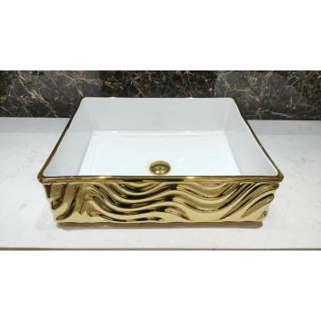 Luxury Ceramic Bathroom Gold Color Wash Sink