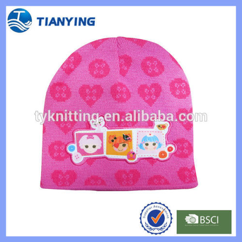 acrylic high quality pretty jacquard kids beanie