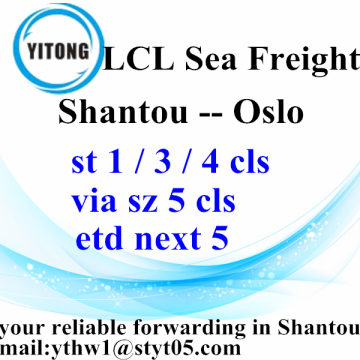 LCL shipping agent from Shantou to Oslo