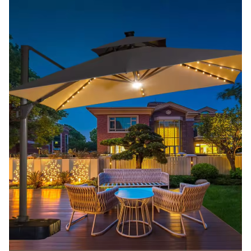 豪華な大型片持ち屋外パティオガーデン傘アルミニウム家具太陽の傾斜パラソルとベース