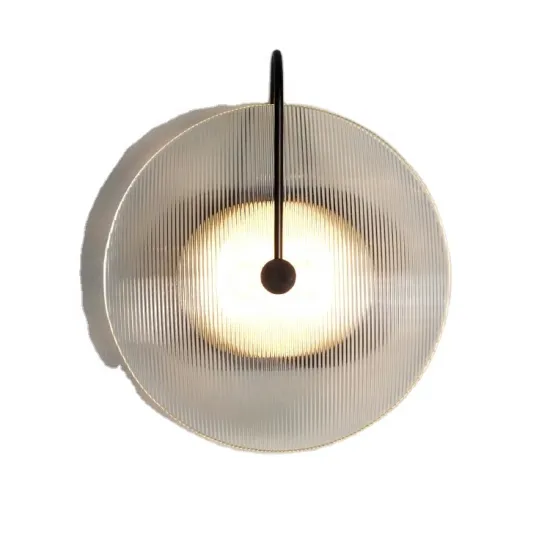 American Light Luxury Glass Round Disk LED Wall Lamp: Postmodern Decorative Lighting for Living Rooms, Corridors, Bedrooms & Nightstands