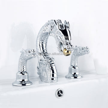 Chrome Finish Brass Dual Lever Dragon Shape Artistic Water Faucet