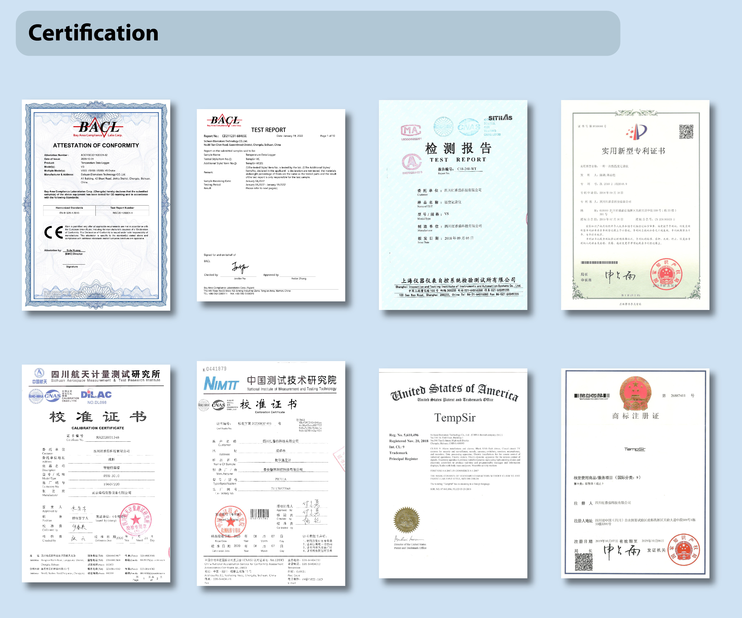 Temperature single use data logger with PDF report