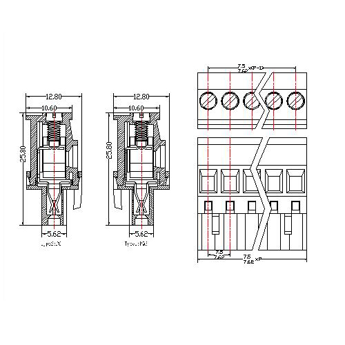 AT2500F-7.5／7.62XXXX-PQ Plug-in Terminal Block Hook on back side Pitch7.5／7.62