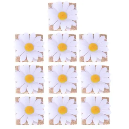 10pcs Sunflower Napkin Rings Natural Linen Napkin Rings Daisy Napkin Clasp