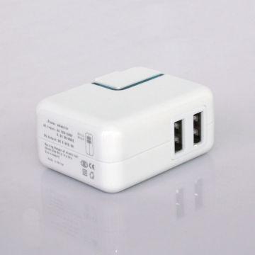 White Short-circuit Protection Mini Dual Ac Charger Adapter / Usb Car Chargers With 2 Usb