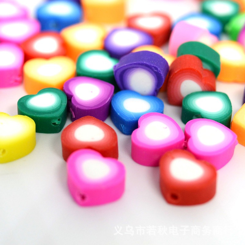 Heart design raw clay beads rainbow color