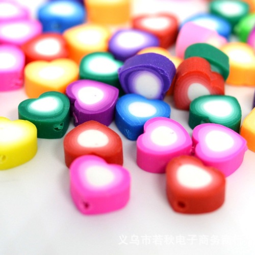 Heart design raw clay beads rainbow color