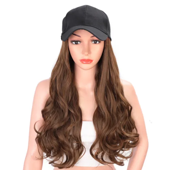 Long Wave curly Baseball Hat Wig Brown Wholesale Black Women Wig Hats Hair Wavy Extensions Wig