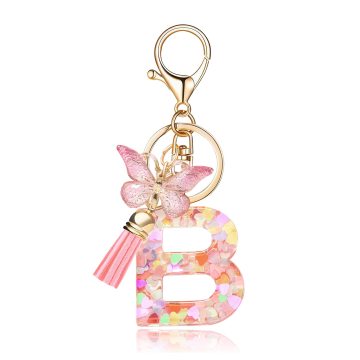 Cute Pink Purple Butterfly Tassel Keychain for Women