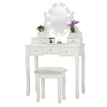 White LED Bulbs Mirror Dressing Table with Stool