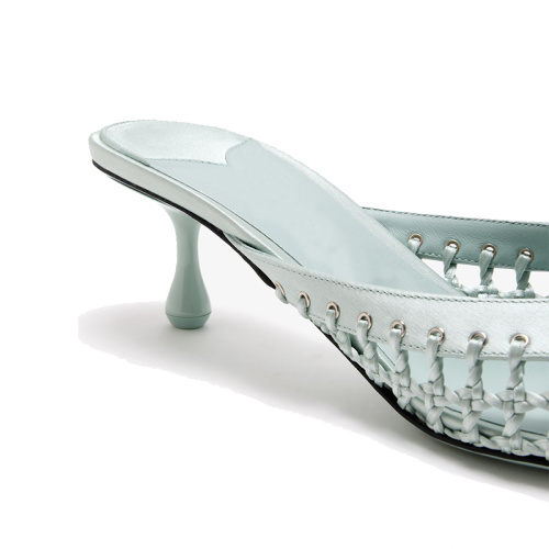 Elegant Braided Satin Toe Heeled Mules for Women