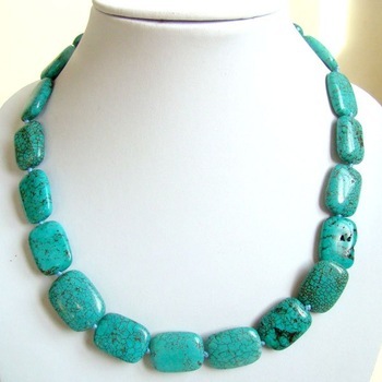 Green turquoise necklace oblong turquoise beadsTQN0004