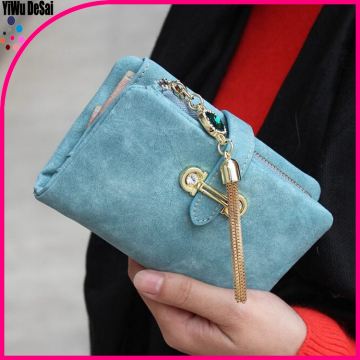 Korean fashion nubuck leather diamond fringe short fashion wallet