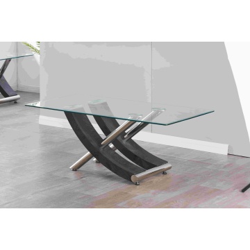 Mesa de café de vidrio con madera y acero inoxidable