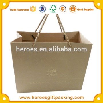 Trade Assurance Gold Hot Stamping Logo Brown Kraft Paper Shopping Bag