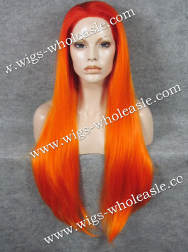 Stunning Orange Ombre Cosplay Extra Long Straight Synthetic Fiber Lace Front Wig